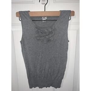 Worthington Womens Gray Sleeveless Ruffle Knit Top Size S